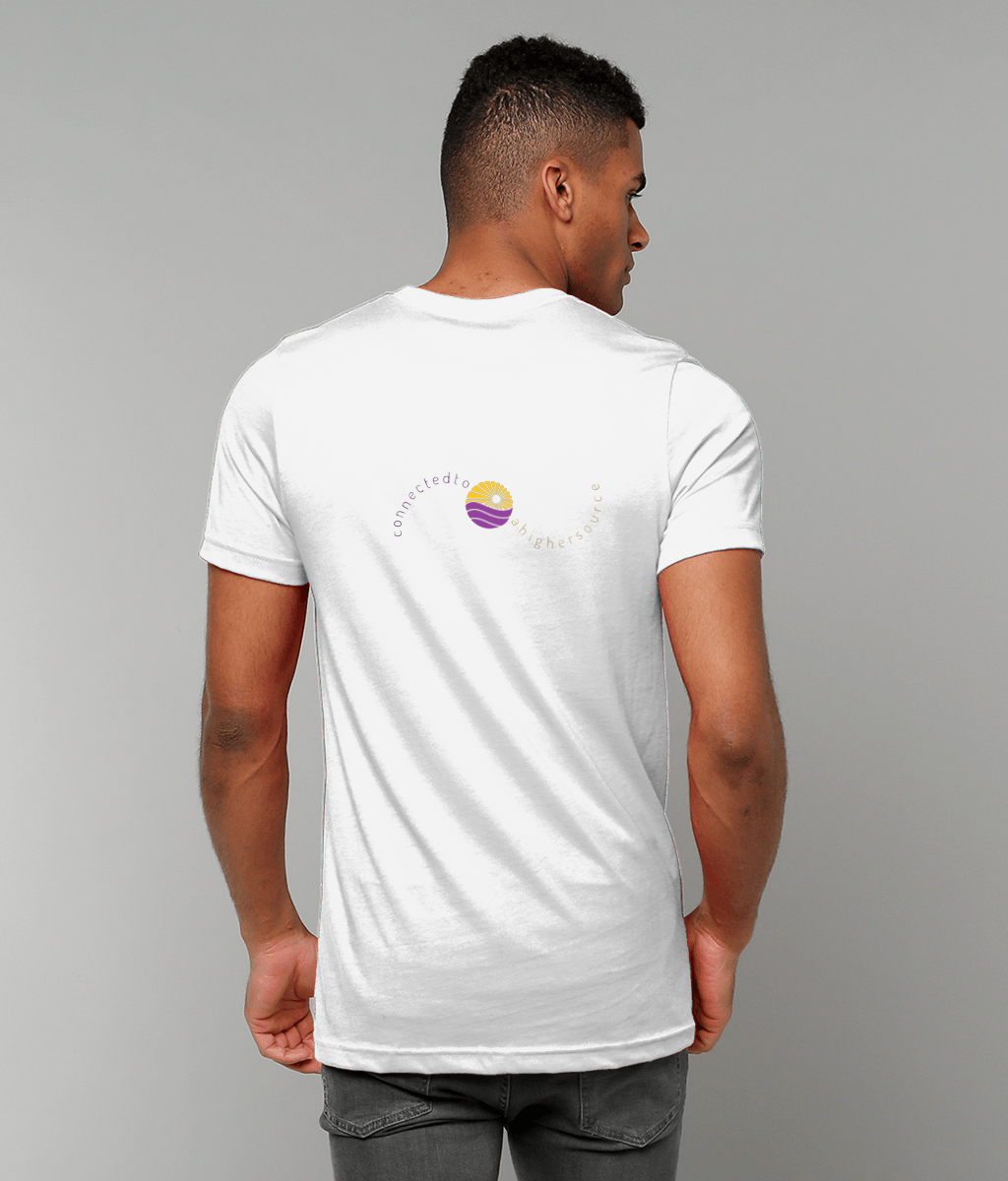 Powered by the rhythm, connected to a higher source - light weight, retail fit, crew neck t-shirt, front & back print
