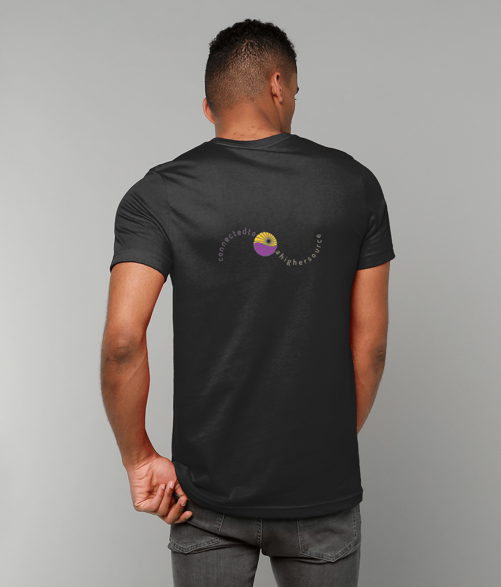 Powered by the rhythm, connected to a higher source - light weight, retail fit, crew neck t-shirt, front & back print