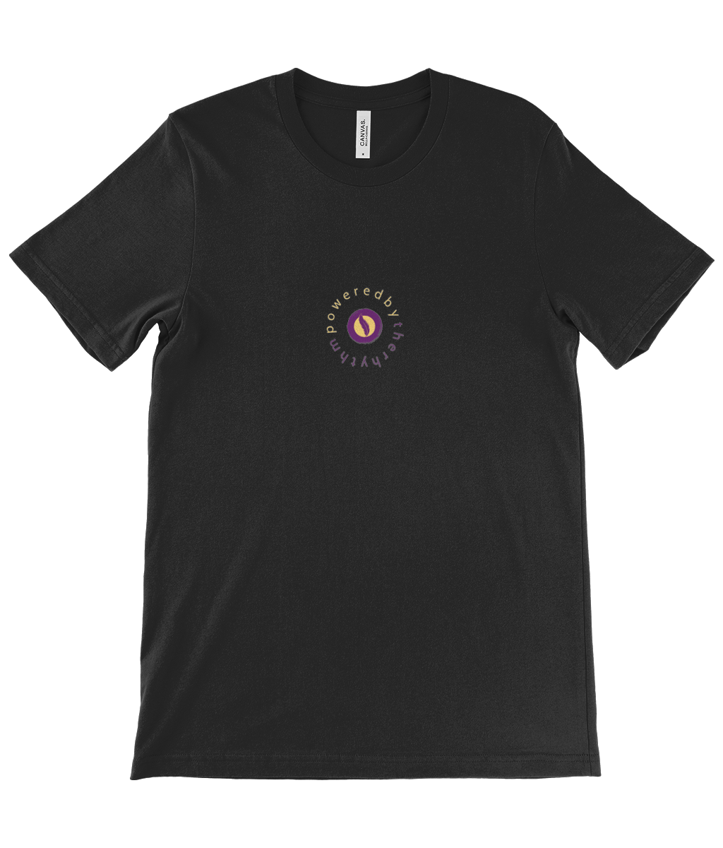 Powered by the rhythm, connected to a higher source - light weight, retail fit, crew neck t-shirt, front & back print