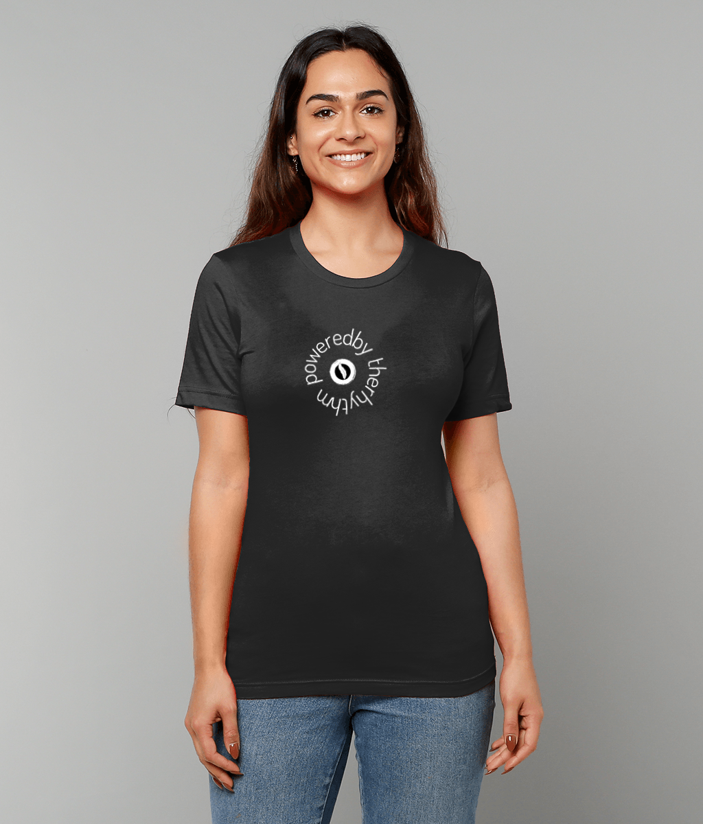 Powered by the rhythm – light weight, retail fit, crew neck t-shirt, front print