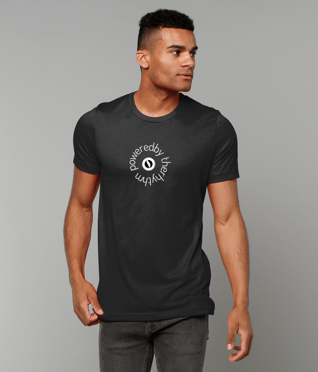 Powered by the rhythm – light weight, retail fit, crew neck t-shirt, front print