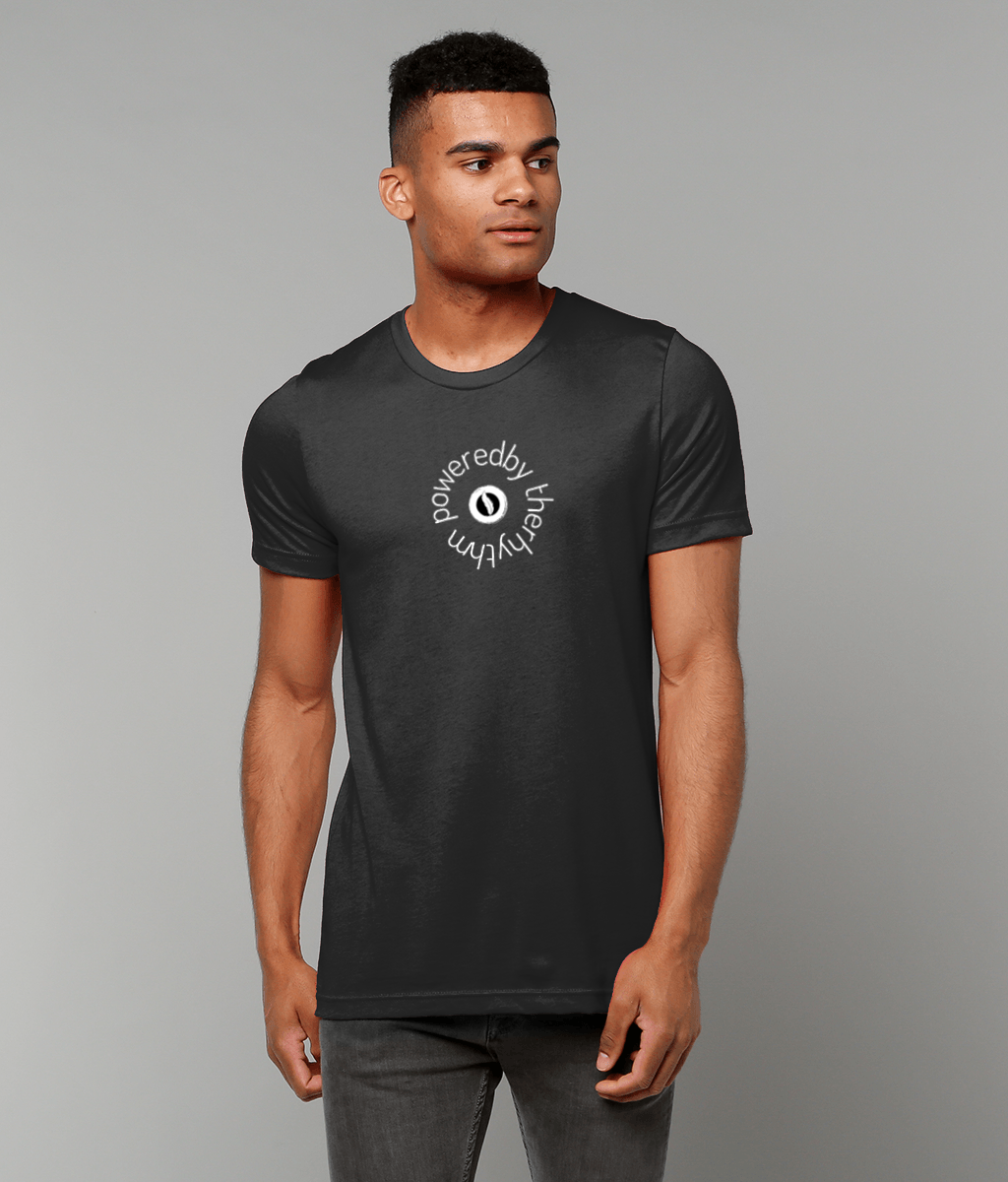 Powered by the rhythm – light weight, retail fit, crew neck t-shirt, front print