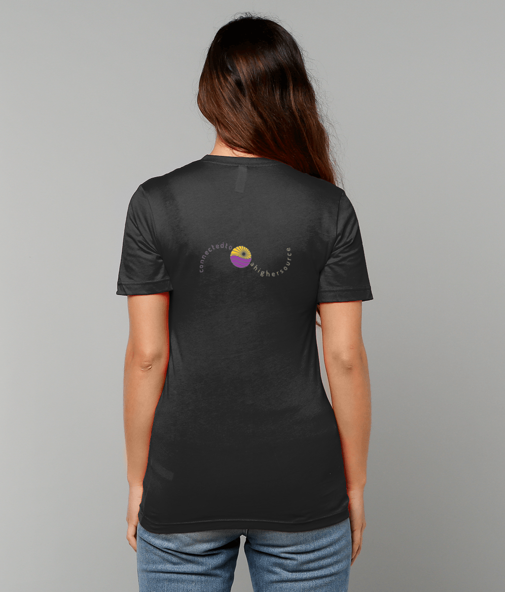Powered by the rhythm, connected to a higher source - light weight, retail fit, crew neck t-shirt, front & back print