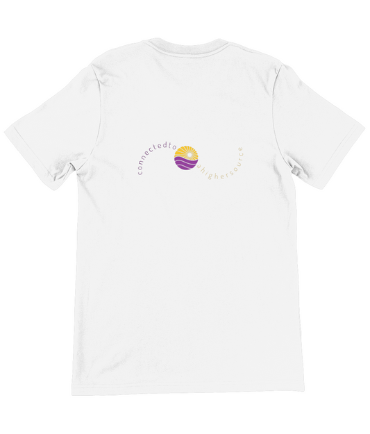 Powered by the rhythm, connected to a higher source - light weight, retail fit, crew neck t-shirt, front & back print