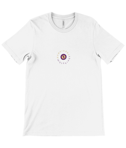 Powered by the rhythm, connected to a higher source - light weight, retail fit, crew neck t-shirt, front & back print