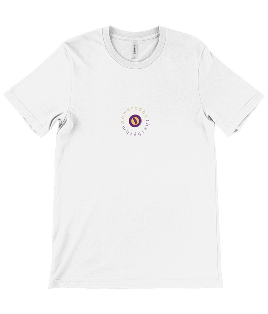 Powered by the rhythm, connected to a higher source - light weight, retail fit, crew neck t-shirt, front & back print