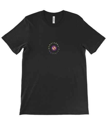 Powered by the rhythm, connected to a higher source - light weight, retail fit, crew neck t-shirt, front & back print