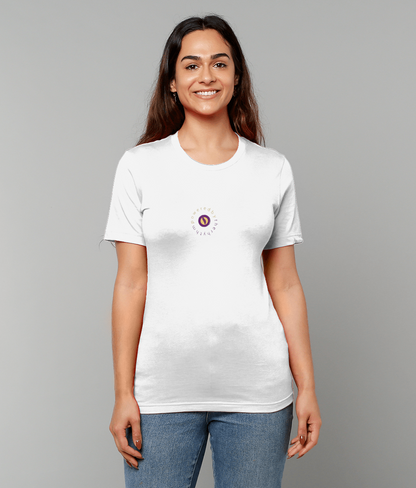 Powered by the rhythm, connected to a higher source - light weight, retail fit, crew neck t-shirt, front & back print