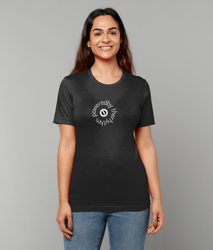Powered by the rhythm – light weight, retail fit, crew neck t-shirt, front print